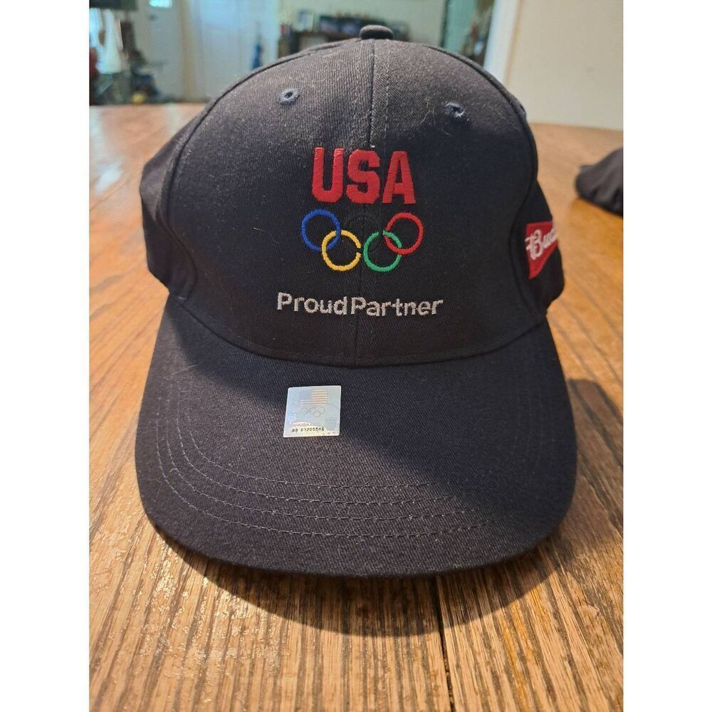 Budweiser USA Olympics Hat Black Adjustable Baseball Cap NWT 255227